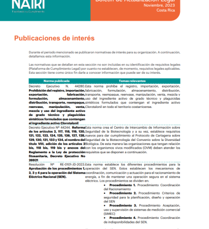 Portada del Reporte de Actualización Legal en RS y Sostenibilidad – Noviembre 2023